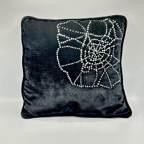 Unbranded HomeGoods Black Velvet Rhinestone Spider Web Decorative Pillow 14x14 - Picture 1 of 2